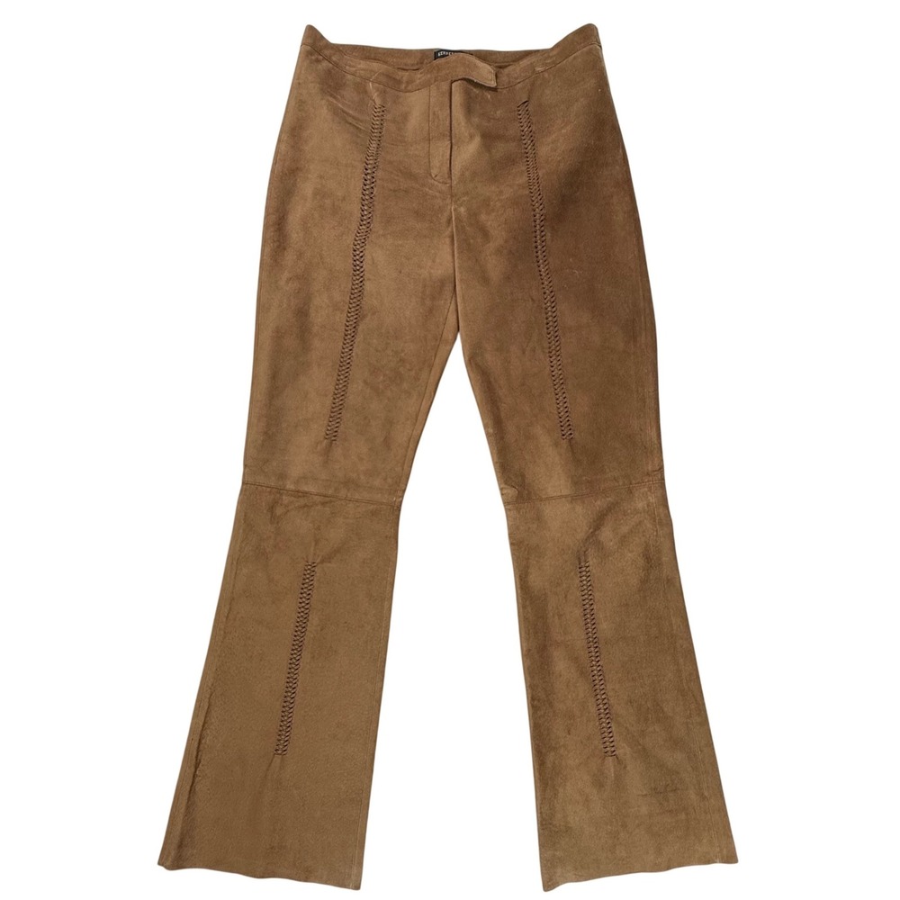 Kenneth Cole New York Brown Suede Braided Flare Pants QBMU2924 Women 10